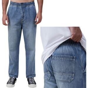 Cotton On Mens Elastic Worker Jean Straight Leg Relaxed Baggy Medium Wash Small